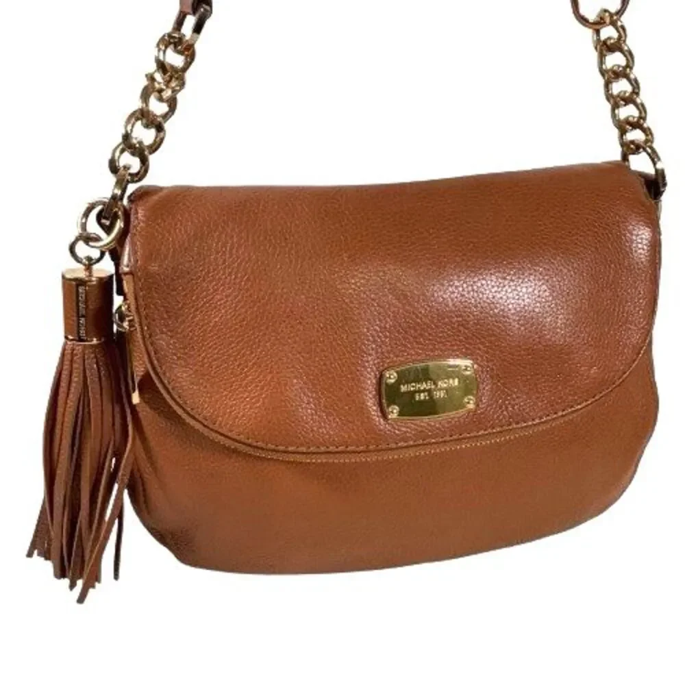 Michael Kors Bedford Tassel Crossbody Luggage Brown Pebble Leather Shoulder Bag
